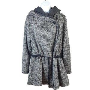 Free People Satellite Image Wool Coat Gray XS Drawstring Hood Button Swing Tweed